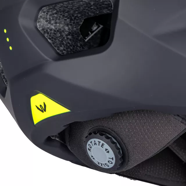Kask downhillowy full face W-TEC Calheto ∙ odpinany regulowany daszek ∙ wentylacja 16 otworów ∙ wyjmowana wyściółka - Black Neon