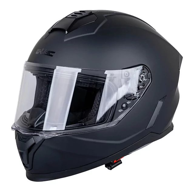 Kask integralny dziecięcy W-TEC Basmeck ∙ homologacja ∙ ABS ∙ zamykana wentylacja ∙ wyjmowana wyściółka ∙ zapięcie mikrometryczne - błyszczący biały - Czarny matowy