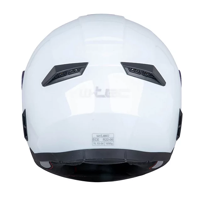 Kask integralny dziecięcy W-TEC Basmeck ∙ homologacja ∙ ABS ∙ zamykana wentylacja ∙ wyjmowana wyściółka ∙ zapięcie mikrometryczne - błyszczący biały