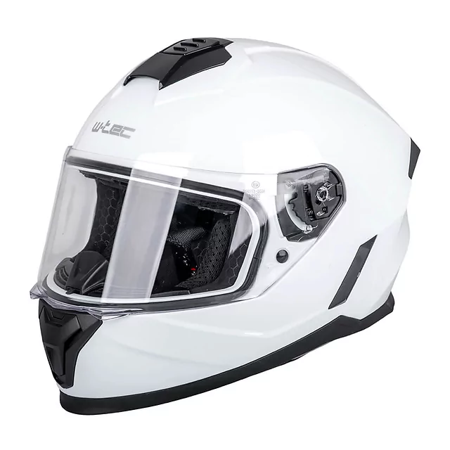 Kask integralny dziecięcy W-TEC Basmeck ∙ homologacja ∙ ABS ∙ zamykana wentylacja ∙ wyjmowana wyściółka ∙ zapięcie mikrometryczne - błyszczący biały - błyszczący biały