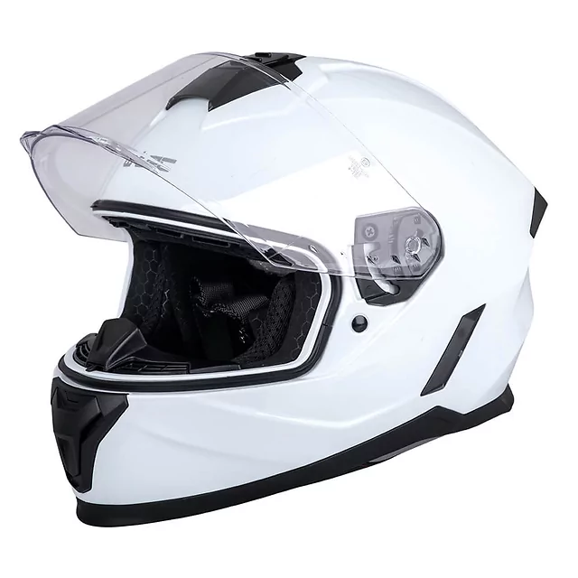 Kask integralny dziecięcy W-TEC Basmeck ∙ homologacja ∙ ABS ∙ zamykana wentylacja ∙ wyjmowana wyściółka ∙ zapięcie mikrometryczne - błyszczący biały