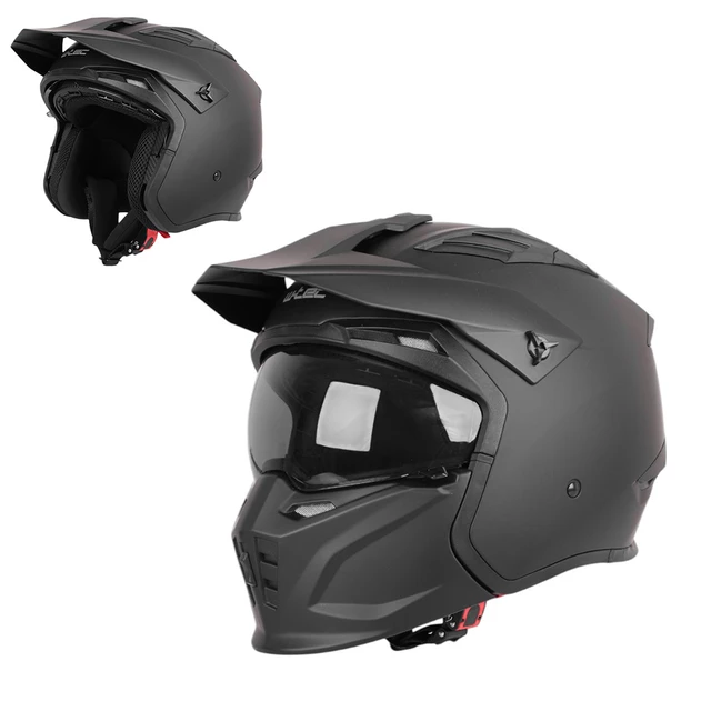 Kask motocyklowy modułowy W-TEC Badalone ∙ 3w1 ∙ zdejmowany daszek ∙ osłona przeciwsłoneczna ∙ kompatybilny z interkomem - Czarny matowy - Czarny matowy