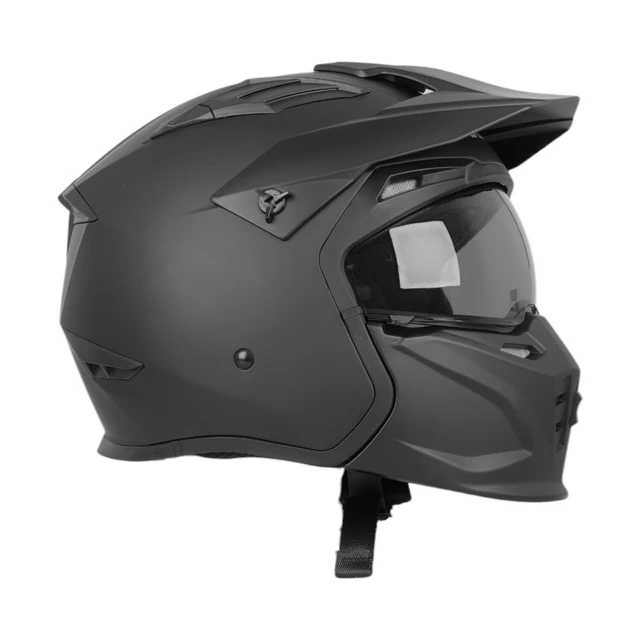 Kask motocyklowy modułowy W-TEC Badalone ∙ 3w1 ∙ zdejmowany daszek ∙ osłona przeciwsłoneczna ∙ kompatybilny z interkomem - Czarny matowy
