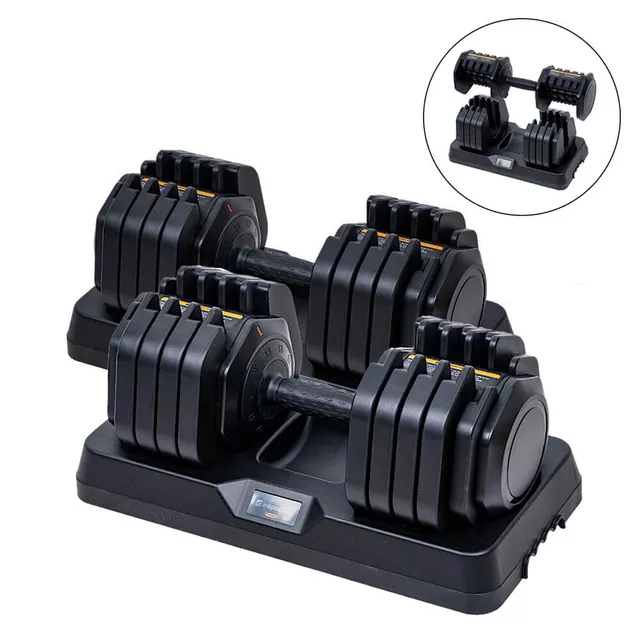 Zestaw hantli regulowanych inSPORTline DuraBell® ∙ 2x5-41 kg ∙ błyskawiczna zmiana wagi ∙ ergonomiczny uchwyt ∙ stabilny stojak