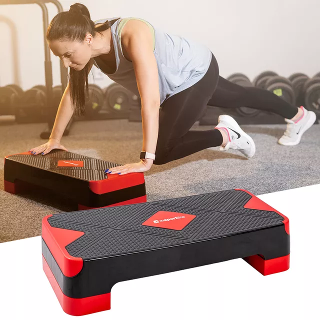 Step do ćwiczeń fitness regulowany inSPORTline AS150 ∙ nośność 200 kg ∙ antypoślizgowa powierzchnia ∙ lekki 2,32 kg - Czarny - Czarno-czerwony