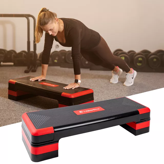Step fitness / aerobik inSPORTline AS250 ∙ 3 poziomy wysokości ∙ antypoślizgowy ∙ stabilne nóżki ∙ lekki 4,2 kg - Czarno-czerwony - Czarno-czerwony