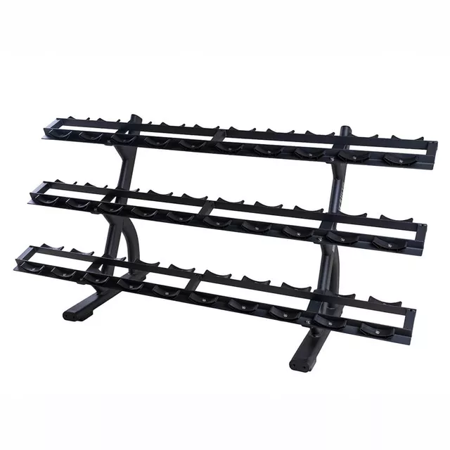 Poziomy stojak trójrzędowy na hantle jednoręczne inSPORTline GymRack III ∙ pojemność 30 szt. ∙ 600 kg ∙ stal