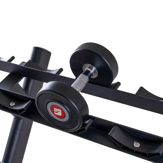 Poziomy stojak trójrzędowy na hantle jednoręczne inSPORTline GymRack III ∙ pojemność 30 szt. ∙ 600 kg ∙ stal