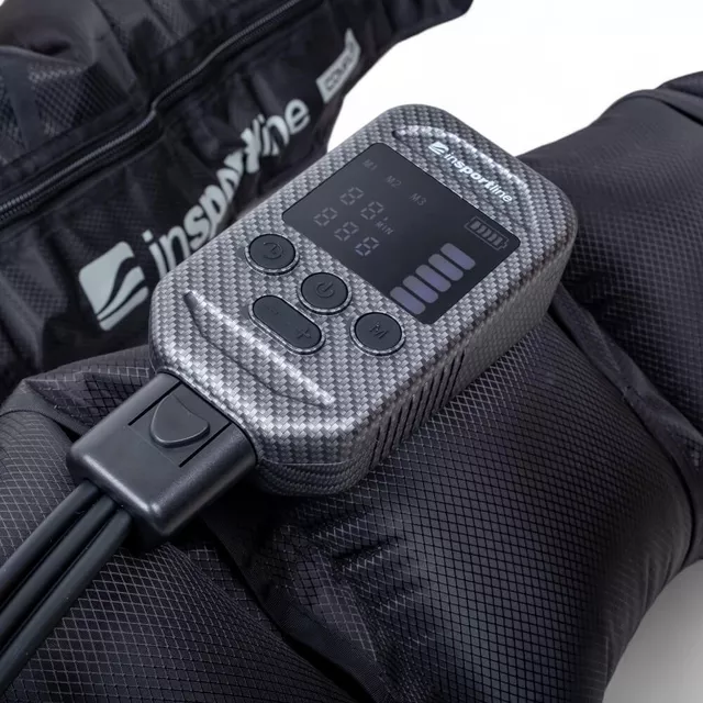 Kompresyjny masażer nóg inSPORTline Compflex ∙ 6 poziomów ciśnienia 50-160 mmHg ∙ 4 programy ∙ 5 komór powietrznych ∙ bateria 2500 mAh 90 min pracy