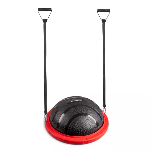 Podkładka balansująca / trener równowagi inSPORTline Dome Edge ∙ Ø 60 cm ∙ taśmy 100 cm / 4,6 kg ∙ do 150 kg - mus czarno-mokka - Czerwono-czarny