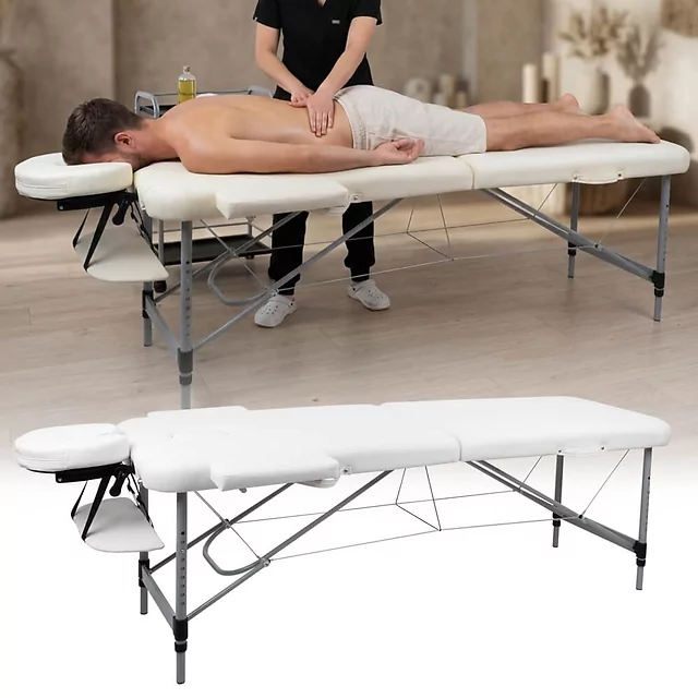 Stół do masażu inSPORTline Morrani ∙ 2-częściowy aluminiowy ∙ nośność 250 kg ∙ waga 15 kg ∙ regulowana wysokość ∙ torba transportowa - Czarny - Kremowy