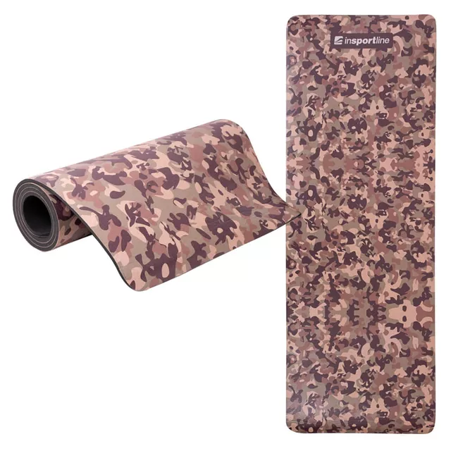 Mata fitness inSPORTline Camu 173×61×0,4 cm ∙ brązowy kamuflaż ∙ z TPE ∙ stabilna i miękka ∙ waga 520 g ∙ do jogi i pilatesu ∙ pasek - Brązowy kamuflaż