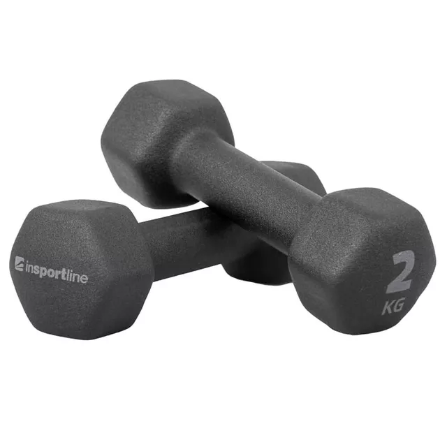 Hantle neoprenowe inSPORTline ON-X Renbell 2x2 kg ∙ żeliwo z neoprenem ∙ antypoślizgowy uchwyt ∙ sześciokątny kształt