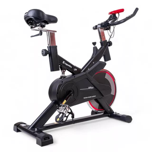 Rower treningowy spinningowy inSPORTline Alfan ∙ czarny ∙ opór manualny ∙ czujniki tętna ∙ uchwyt na tablet ∙ wyświetlacz LCD - Czarno-czerwony