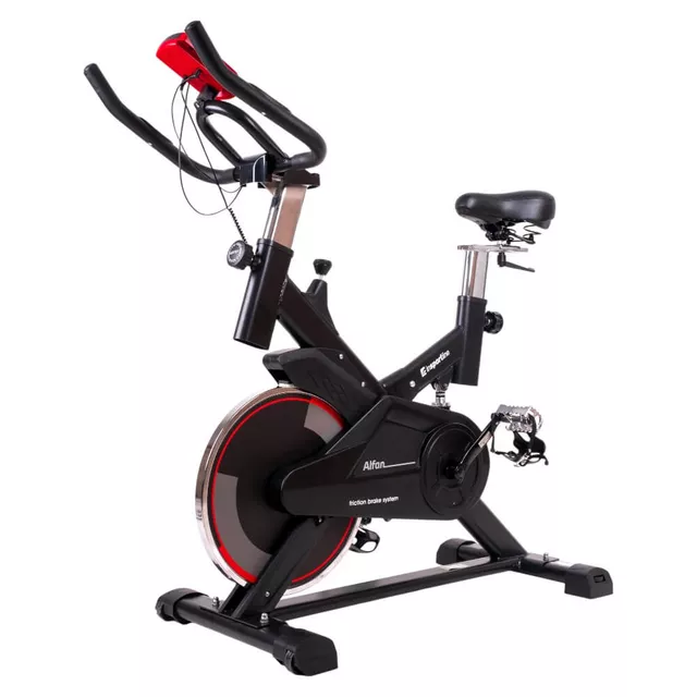 Rower treningowy spinningowy inSPORTline Alfan ∙ czarny ∙ opór manualny ∙ czujniki tętna ∙ uchwyt na tablet ∙ wyświetlacz LCD