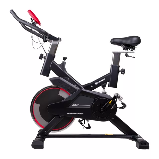 Rower treningowy spinningowy inSPORTline Alfan ∙ czarny ∙ opór manualny ∙ czujniki tętna ∙ uchwyt na tablet ∙ wyświetlacz LCD