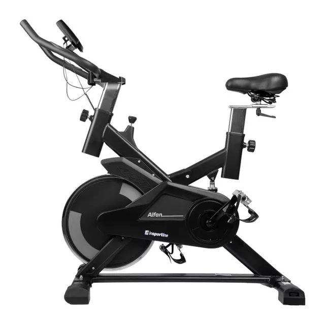 Rower treningowy spinningowy inSPORTline Alfan ∙ czarny ∙ opór manualny ∙ czujniki tętna ∙ uchwyt na tablet ∙ wyświetlacz LCD