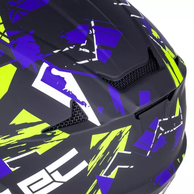 Kask downhillowy W-TEC Richpike ∙ full face ∙ 14 otworów wentylacyjnych ∙ regulowany daszek ∙ skorupa ABS ∙ lekki ∙ podwójne zapięcie - Różowa etykieta na czarnym