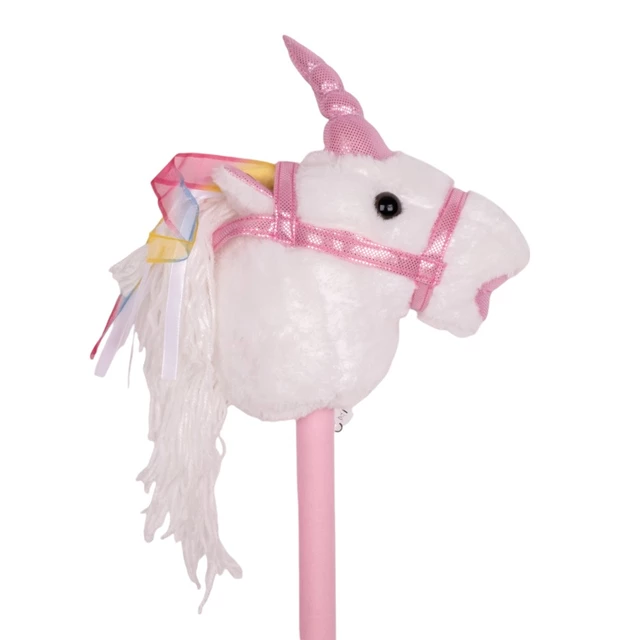 Konik na kiju hobby horse inSPORTline Garanito ∙ jednorożec różowy ∙ odtwarza dźwięki ∙ miękki mikropolar ∙ lekki 350 g - Biały
