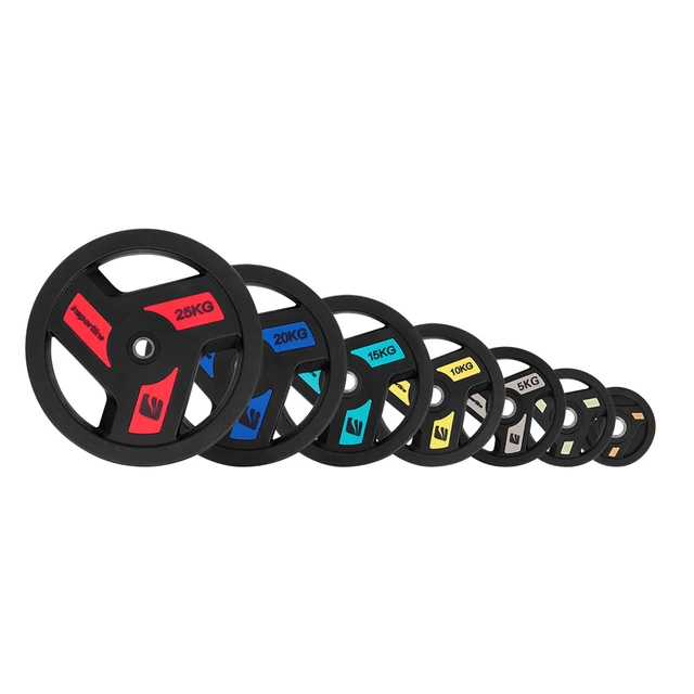Obciążenia gumowane inSPORTline Herk 30 mm 1,25-25 kg ∙ otwór 30 mm ∙ ergonomiczne uchwyty