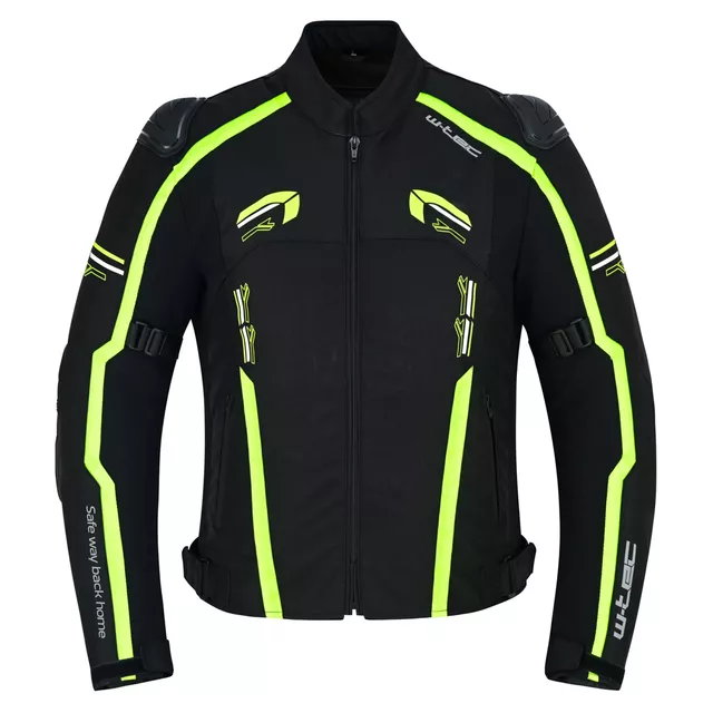 Męska kurtka motocyklowa W-TEC Tonkawo ∙ wypinana podpinka ∙ ochraniacze CE ∙ slidery karbonowe ∙ garb aerodynamiczny ∙ wodoodporna - Czarny-fluo