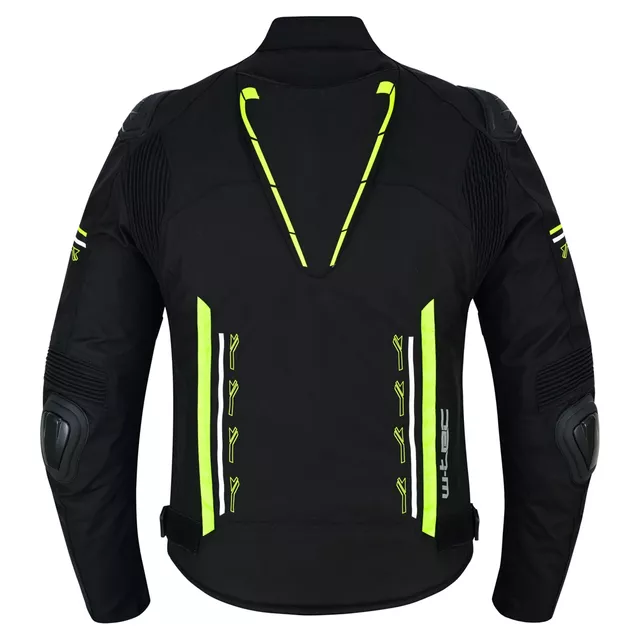 Męska kurtka motocyklowa W-TEC Tonkawo ∙ wypinana podpinka ∙ ochraniacze CE ∙ slidery karbonowe ∙ garb aerodynamiczny ∙ wodoodporna - Czarny-fluo