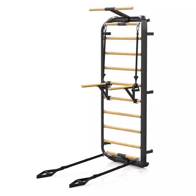 Wielofunkcyjna drabinka gimnastyczna inSPORTline Wootkit 220×86 cm ∙ 8 szczebli ∙ nośność 150 kg ∙ stal/drewno bukowe ∙ drążek ∙ akcesoria