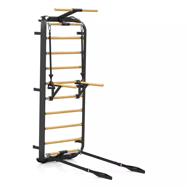 Wielofunkcyjna drabinka gimnastyczna inSPORTline Wootkit 220×86 cm ∙ 8 szczebli ∙ nośność 150 kg ∙ stal/drewno bukowe ∙ drążek ∙ akcesoria