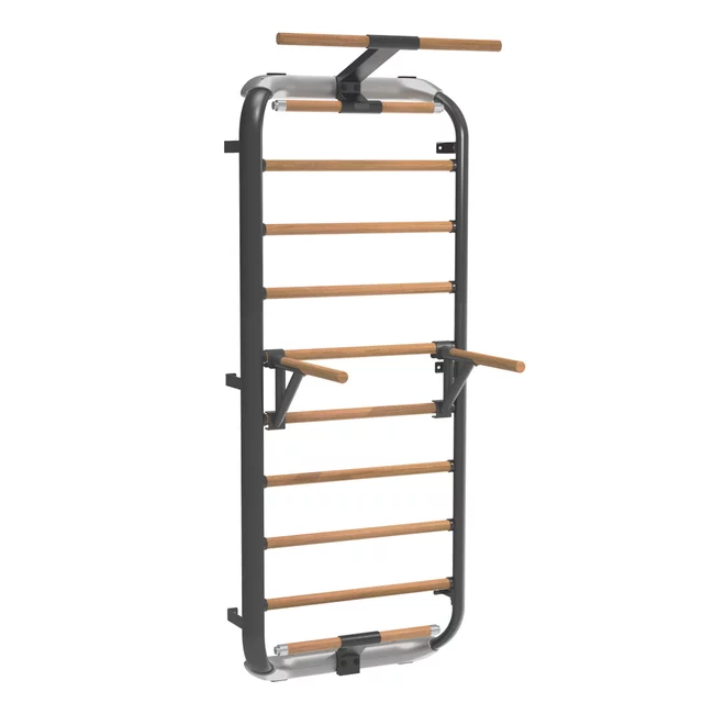 Wielofunkcyjna drabinka gimnastyczna inSPORTline Wootkit 220×86 cm ∙ 8 szczebli ∙ nośność 150 kg ∙ stal/drewno bukowe ∙ drążek ∙ akcesoria