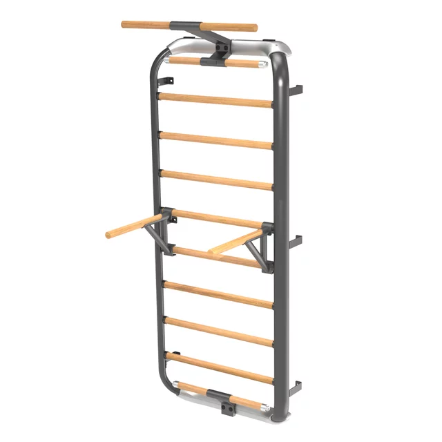 Wielofunkcyjna drabinka gimnastyczna inSPORTline Wootkit 220×86 cm ∙ 8 szczebli ∙ nośność 150 kg ∙ stal/drewno bukowe ∙ drążek ∙ akcesoria