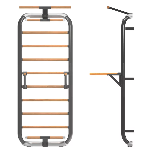 Wielofunkcyjna drabinka gimnastyczna inSPORTline Wootkit 220×86 cm ∙ 8 szczebli ∙ nośność 150 kg ∙ stal/drewno bukowe ∙ drążek ∙ akcesoria