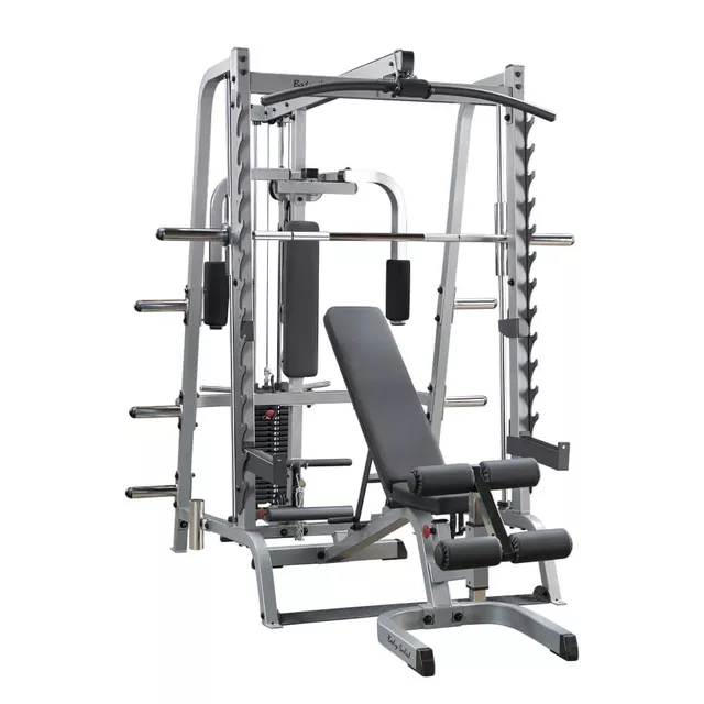 Atlas / maszyna wielofunkcyjna Body-Solid Deluxe GS348QP4 ∙ 95 kg stos ∙ Smith + wyciągi + ławka ∙ konstrukcja stalowa