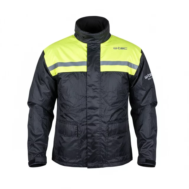 Płaszcz przeciwdeszczowy motocyklowy W-TEC Nowet ∙ lekki ∙ elementy odblaskowe ∙ regulowane mankiety ∙ siateczkowa podszewka ∙ chowany kaptur - Czarny-fluo - Czarny-fluo