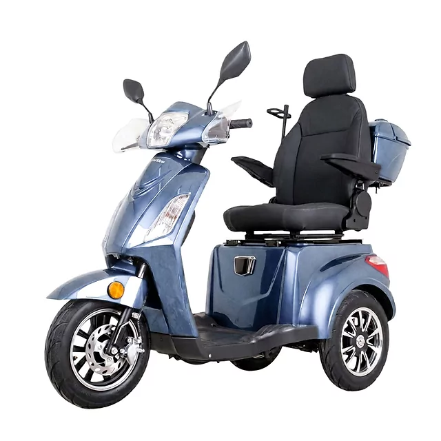 Trójkołowy wózek elektryczny inSPORTline Zorica Deluxe ∙ hamulec elektromagnetyczny ∙ 3 tryby prędkości ∙ zasięg 45 km - Bordowy - Niebieski