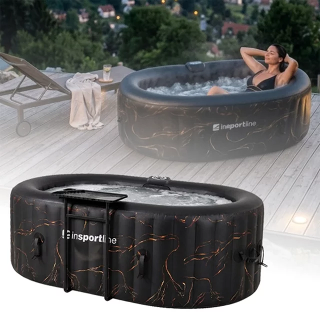 Basen pompowany / jacuzzi inSPORTline Voytano z hydromasażerm ∙ dla 2 osób ∙ 100 dysz hydromasażu ∙ podgrzewanie do 40°C ∙ filtr 1400 l/h - Niebieski - Czarno-złoty