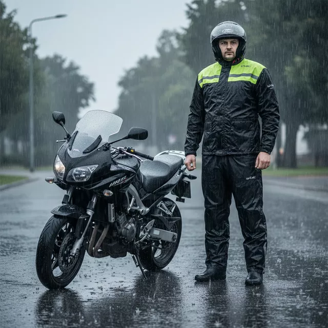 Płaszcz przeciwdeszczowy motocyklowy W-TEC Nowet ∙ lekki ∙ elementy odblaskowe ∙ regulowane mankiety ∙ siateczkowa podszewka ∙ chowany kaptur - Czarny-fluo