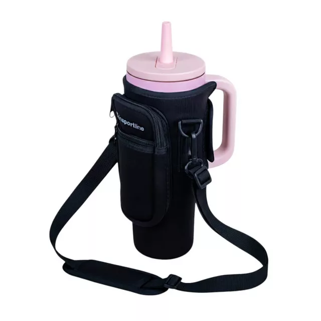 Przenośna torba etui na kubek termiczny 1200 ml neopren ∙ 2 kieszenie na zamek ∙ regulowany pasek na ramię - Czarny