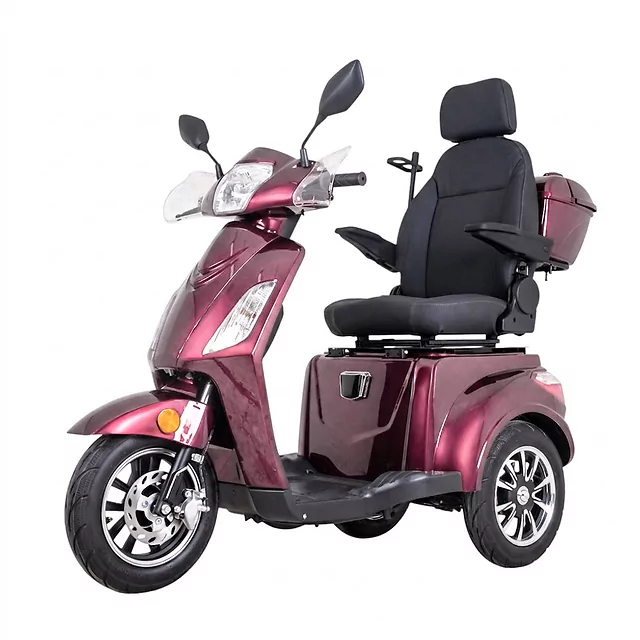 Trójkołowy wózek elektryczny inSPORTline Zorica Deluxe ∙ hamulec elektromagnetyczny ∙ 3 tryby prędkości ∙ zasięg 45 km - Bordowy - Bordowy