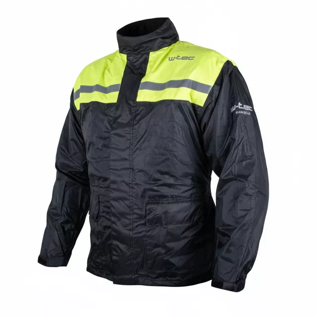 Płaszcz przeciwdeszczowy motocyklowy W-TEC Nowet ∙ lekki ∙ elementy odblaskowe ∙ regulowane mankiety ∙ siateczkowa podszewka ∙ chowany kaptur - Czarny-fluo