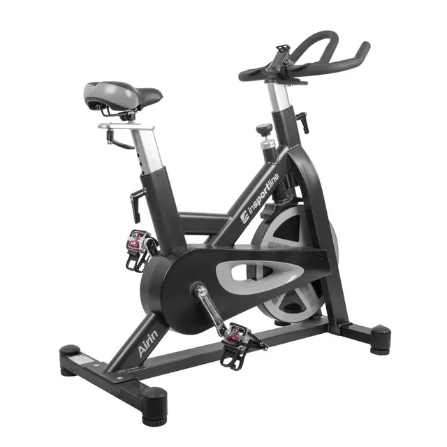 Profesjonalny rower spinningowy inSPORTline Airin ∙ magnetyczny ∙ 20 kg koło ∙ cichy napęd pasowy ∙ płynna regulacja obciążenia ∙ uchwyt na tablet - Czarno-srebrny - Czarno-srebrny