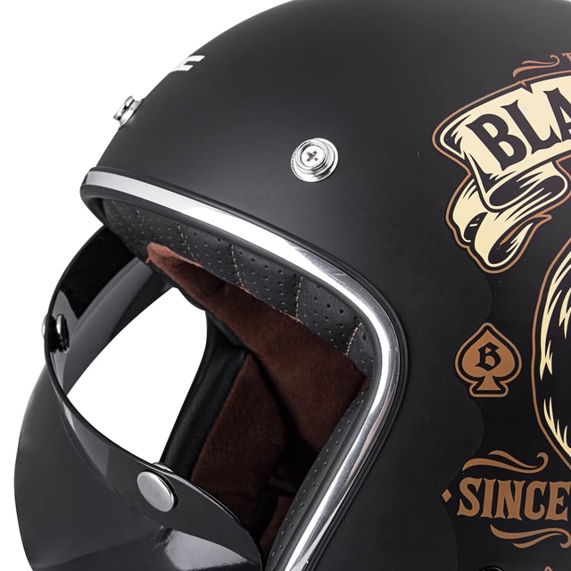 Kask motocyklowy otwarty chopper W-TEC Black Heart Kustom - Skull, czarny połysk