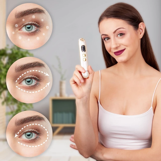 Urządzenie do masażu oczu inSPORTline Eyewish ∙ radiofrekwencja + wibracje 12 000 obr/min ∙ złota głowica ∙ efekt kolagenowy
