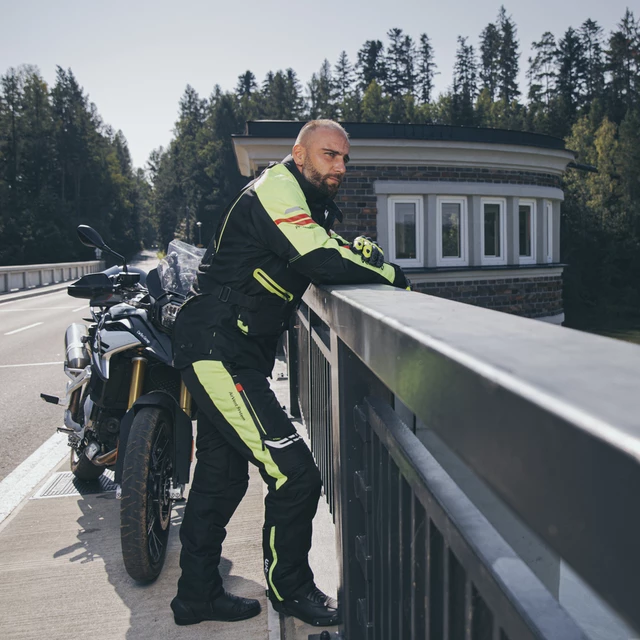 Męskie spodnie motocyklowe W-TEC Spirital - Czarny-fluo żółty