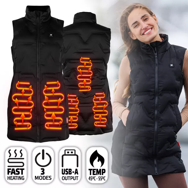 Damska kamizelka ogrzewana inSPORTline WARMelong ∙ ogrzewanie Active Heat ∙ włókna węglowe ∙ usb powerbank ∙ 45-55°c - Czarny