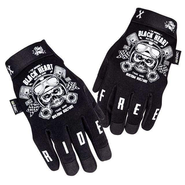 Rękawice motocyklowe W-TEC Black Heart Piston Skull - Czarny - Czarny