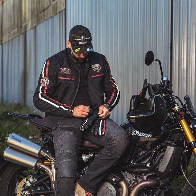 Klasyczne rękawice motocyklowe W-TEC Classic - Białe Czarne Kości
