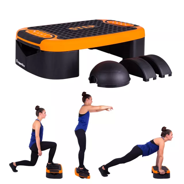 Wielofunkcyjny step do aerobiku inSPORTline Multifun ∙ z platformą balansu ∙ 3,6 kg ∙ antypoślizgowy ∙ stabilne nóżki ∙ nośność 200 kg - Czarny/pomarańczowy