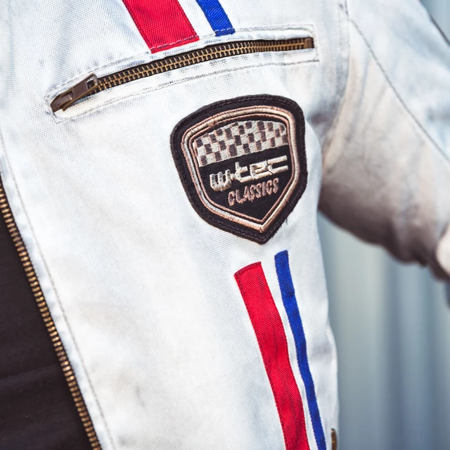 Męska kurtka motocyklowa W-TEC 91 Cordura - biała z czerwono-niebieskim paskiem