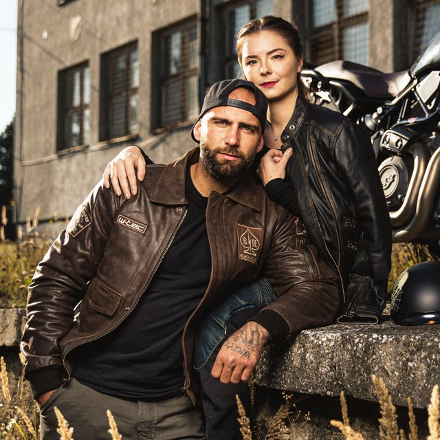 Męska skórzana kurtka motocyklowa W-TEC Black Heart Bomber - Brązowy Vintage
