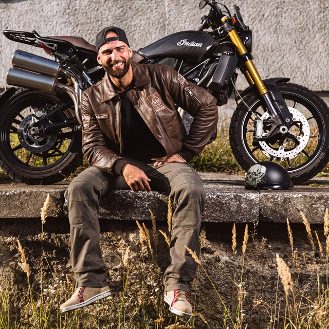 Męska skórzana kurtka motocyklowa W-TEC Black Heart Bomber - Brązowy Vintage